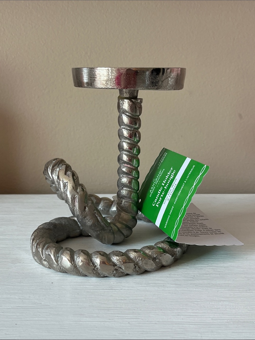 NWT Ashland Into the West Rope Candle Holder Silver Western Lasso Pillar Rustic